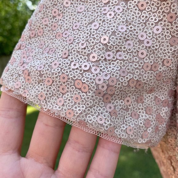 Adrianna Papell Ombre Sequin Column Gown Blush Ombre Short Sleeve V-Neck Size 10 - Picture 5 of 16